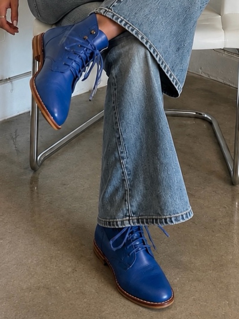 Women's Blue Lace-Up Ankle Booties